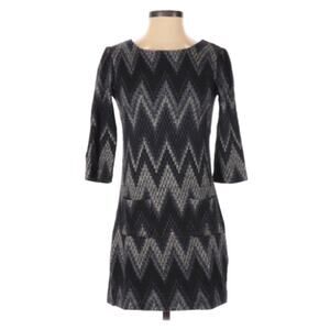 Three Dots Black Grey Chevron‎ Dress Size Small